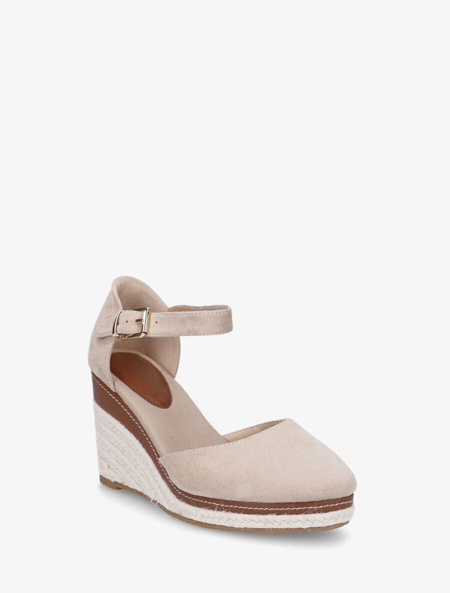 Sandales compensées en suédine - Taupe - 2