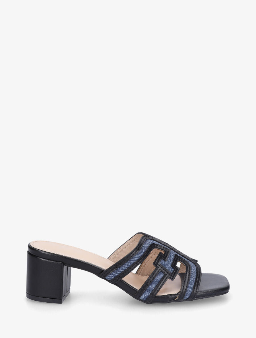 Mules bimatière à talon - Noir - 5