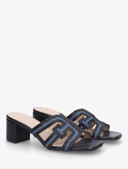 Mules bimatière à talon - Noir - 4