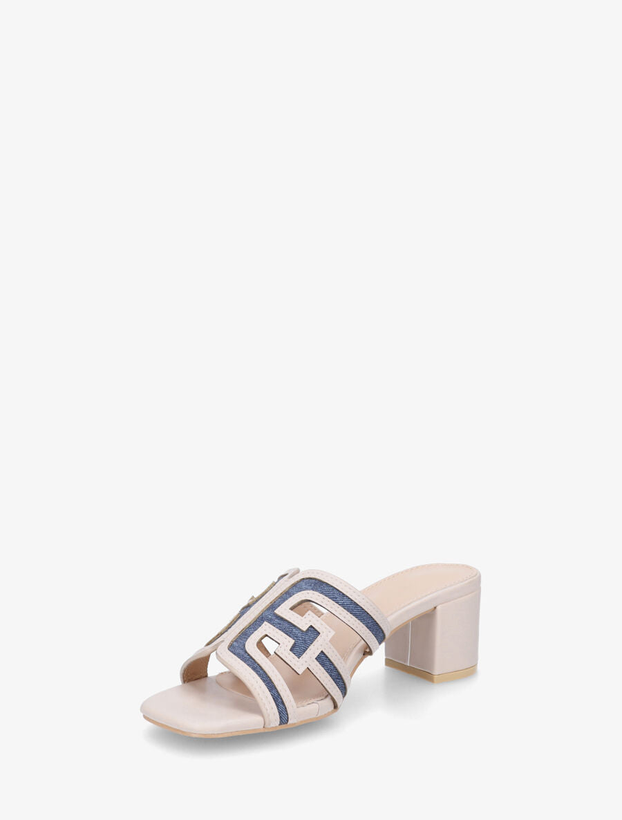 Mules bimatière à talon - Beige - 3