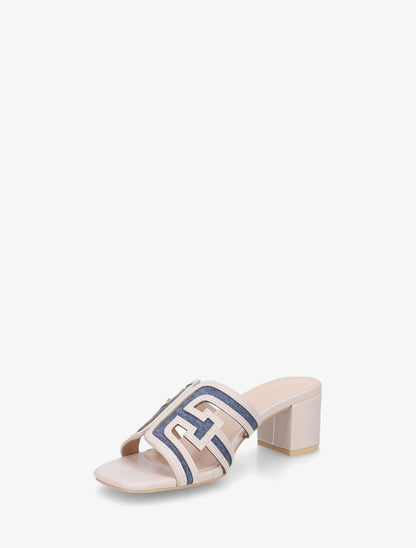 Mules bimatière à talon - Beige - 3