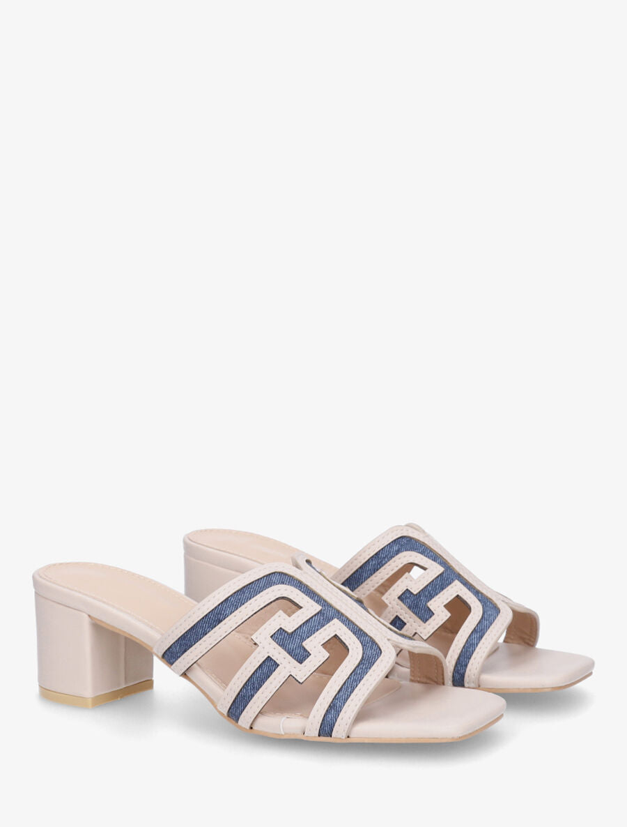 Mules bimatière à talon - Beige - 4