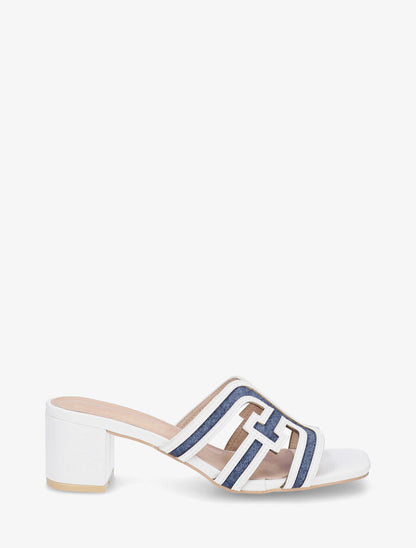 Mules bimatière à talon - Blanc - 1