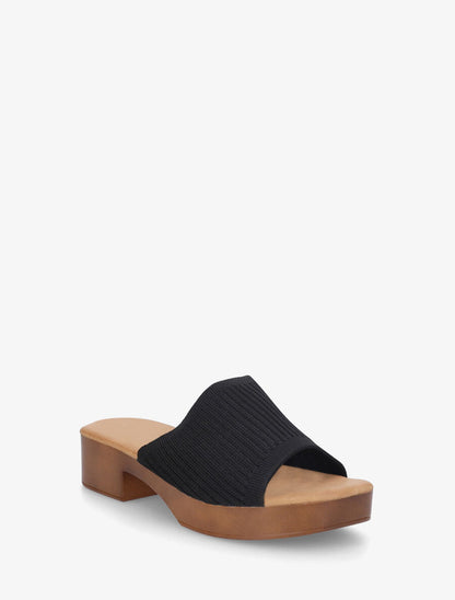 Mules à ganse en maille et talon effet bois - Noir - 2