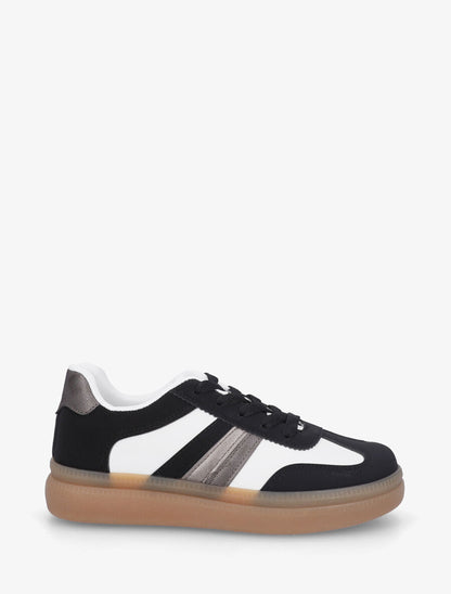 Sneakers en simili à semelle en caoutchouc - Noir - 1