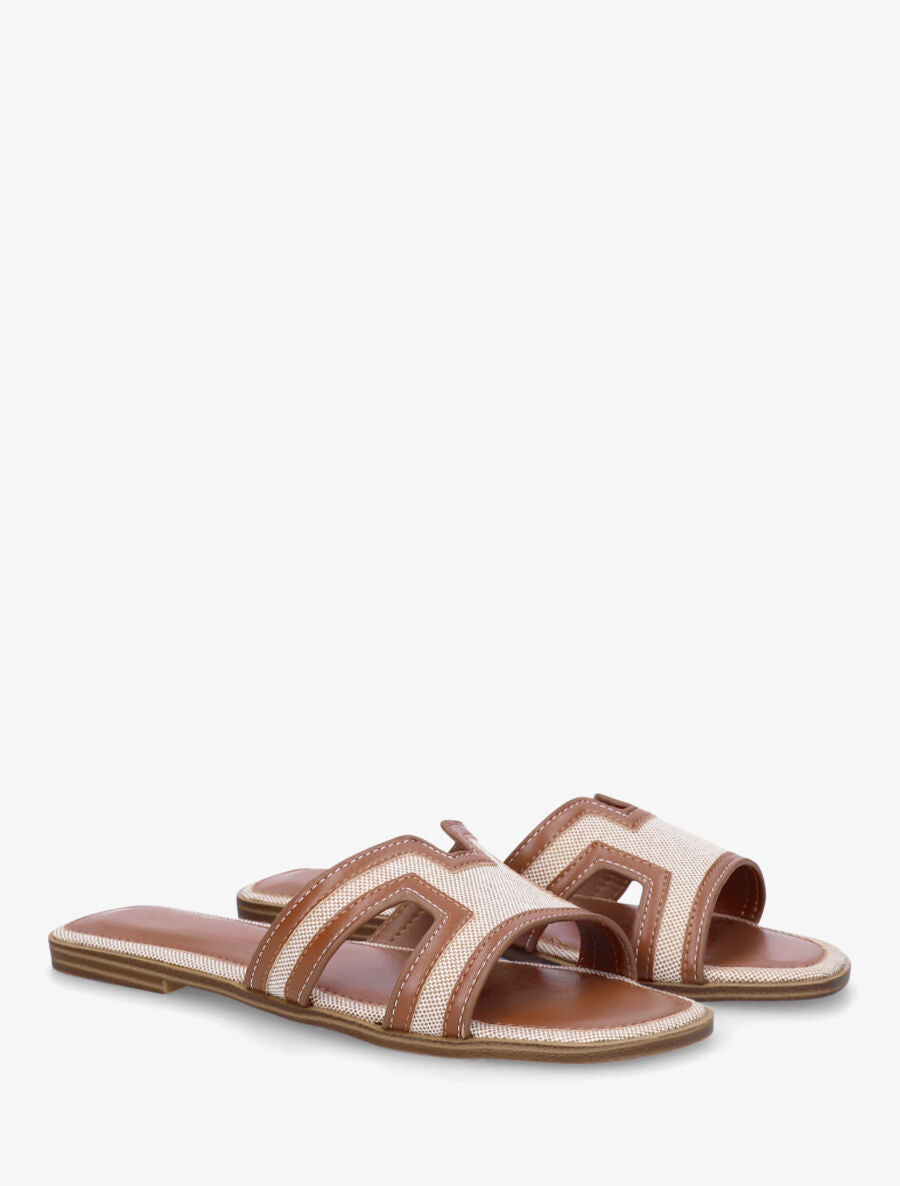 Claquettes en simili à motif damier - Camel - 4