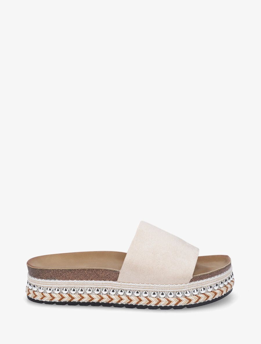 Mules en suédine à semelle plateforme fantaisie - Beige - 1