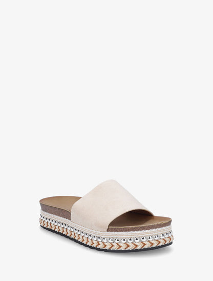 Mules en suédine à semelle plateforme fantaisie - Beige - 2