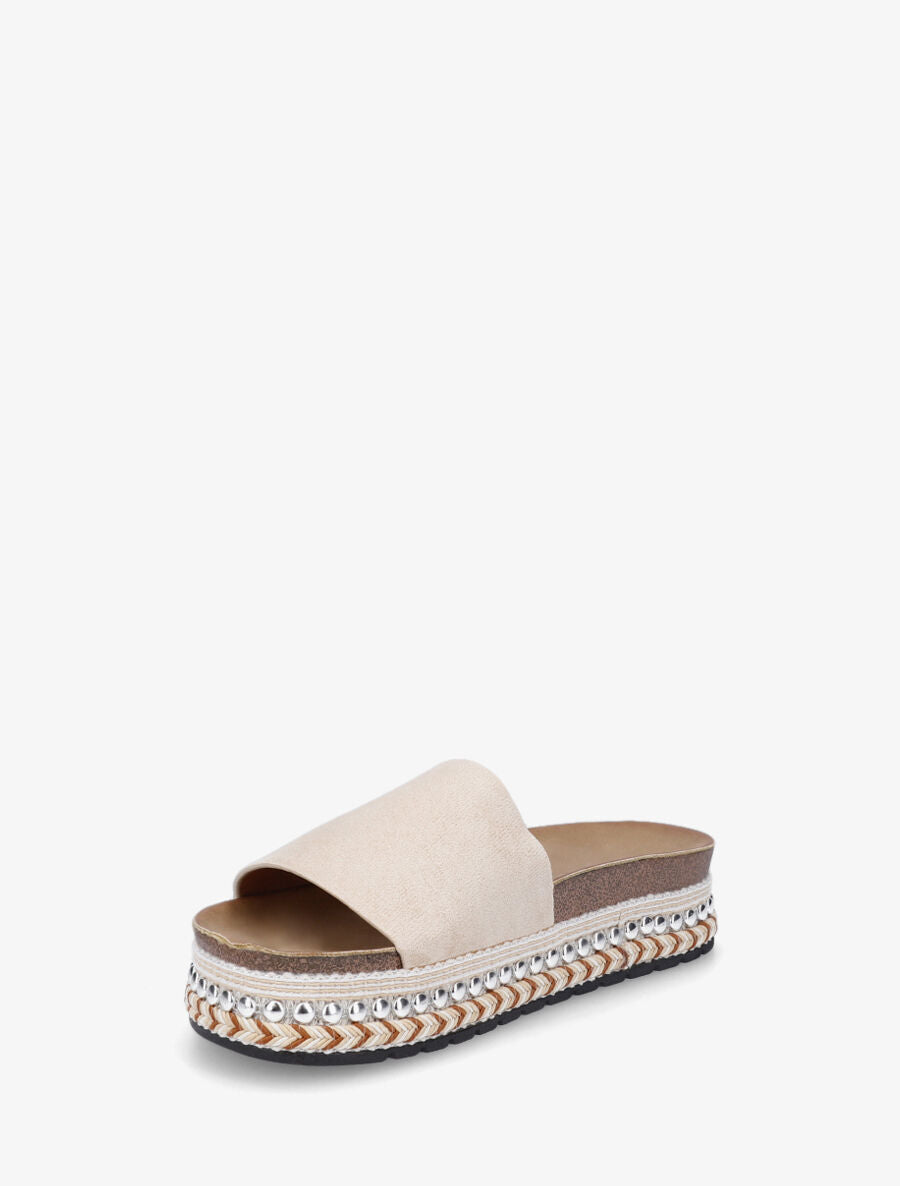 Mules en suédine à semelle plateforme fantaisie - Beige - 3