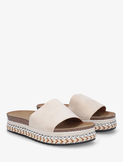 Mules en suédine à semelle plateforme fantaisie - Beige - 4