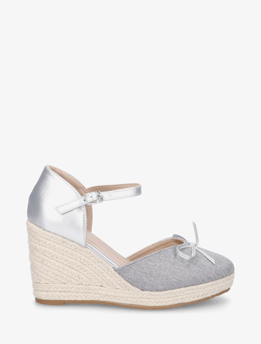 Sandales compensées à nœud décoratif - Gris - 1