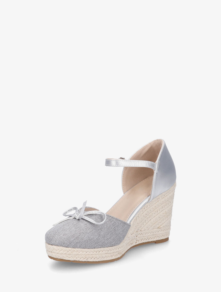Sandales compensées à nœud décoratif - Gris - 3
