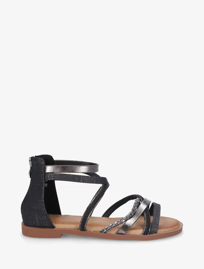 Nu-pieds à brides strassées et irisées - Noir - 1