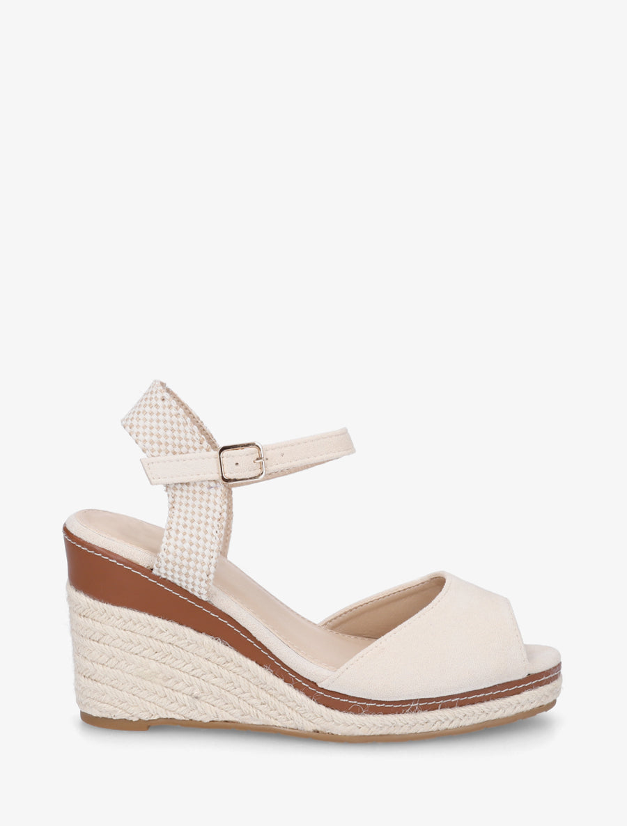 Einfarbige Keilsandalen aus Wildlederimitat - Beige