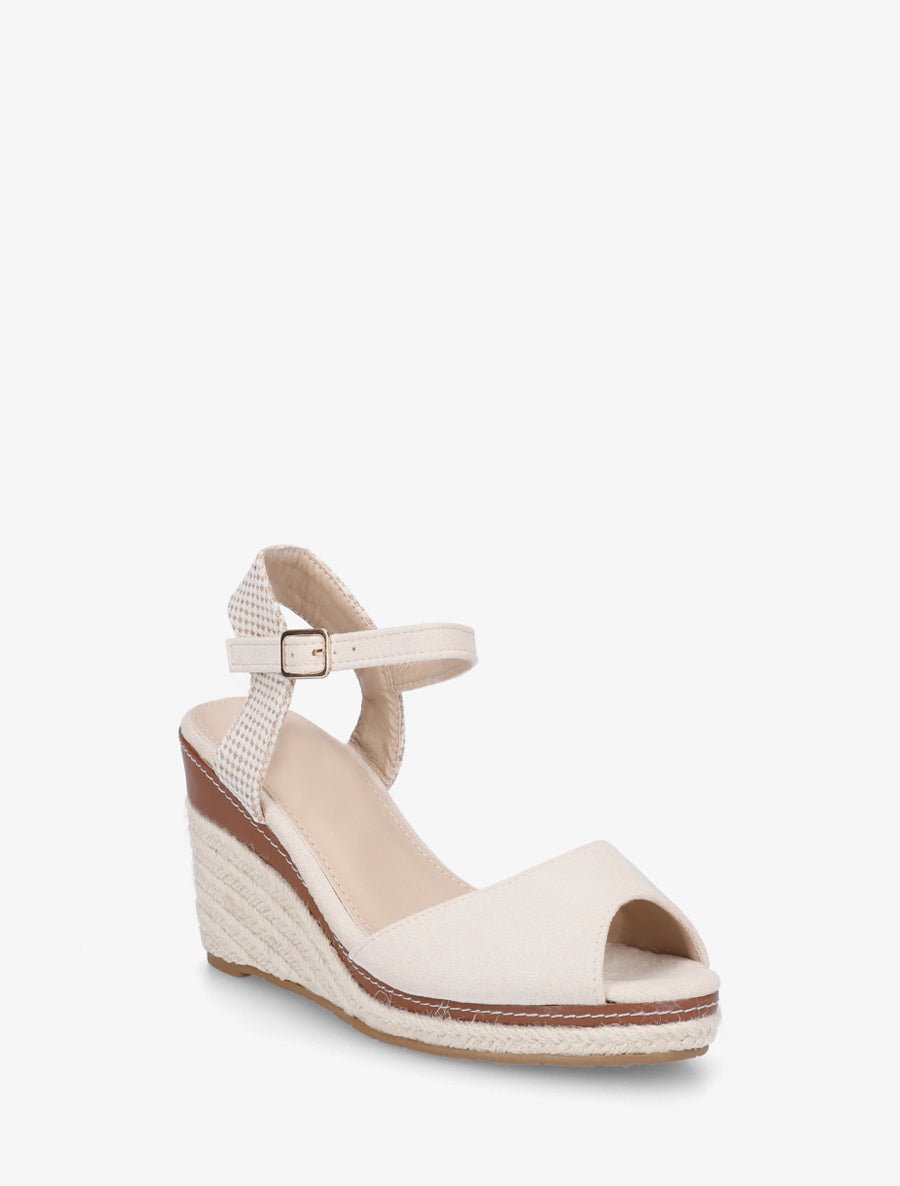 Einfarbige Keilsandalen aus Wildlederimitat - Beige