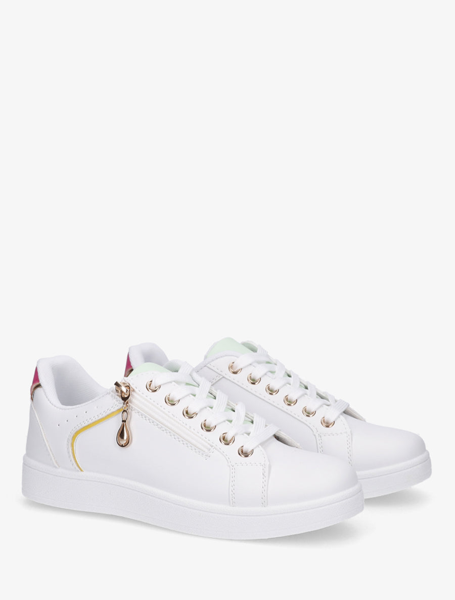 Baskets en simili à zip décoratif - Blanc/fuschia - 4