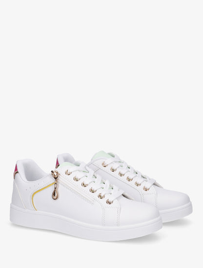 Baskets en simili à zip décoratif - Blanc/fuschia - 4