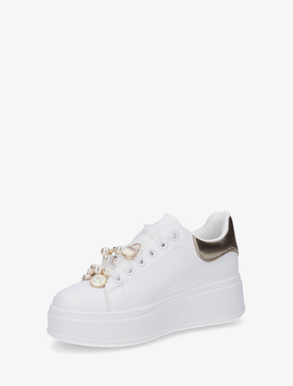 Sneakers à lacets en voile et empiècement bijoux - Or - 3