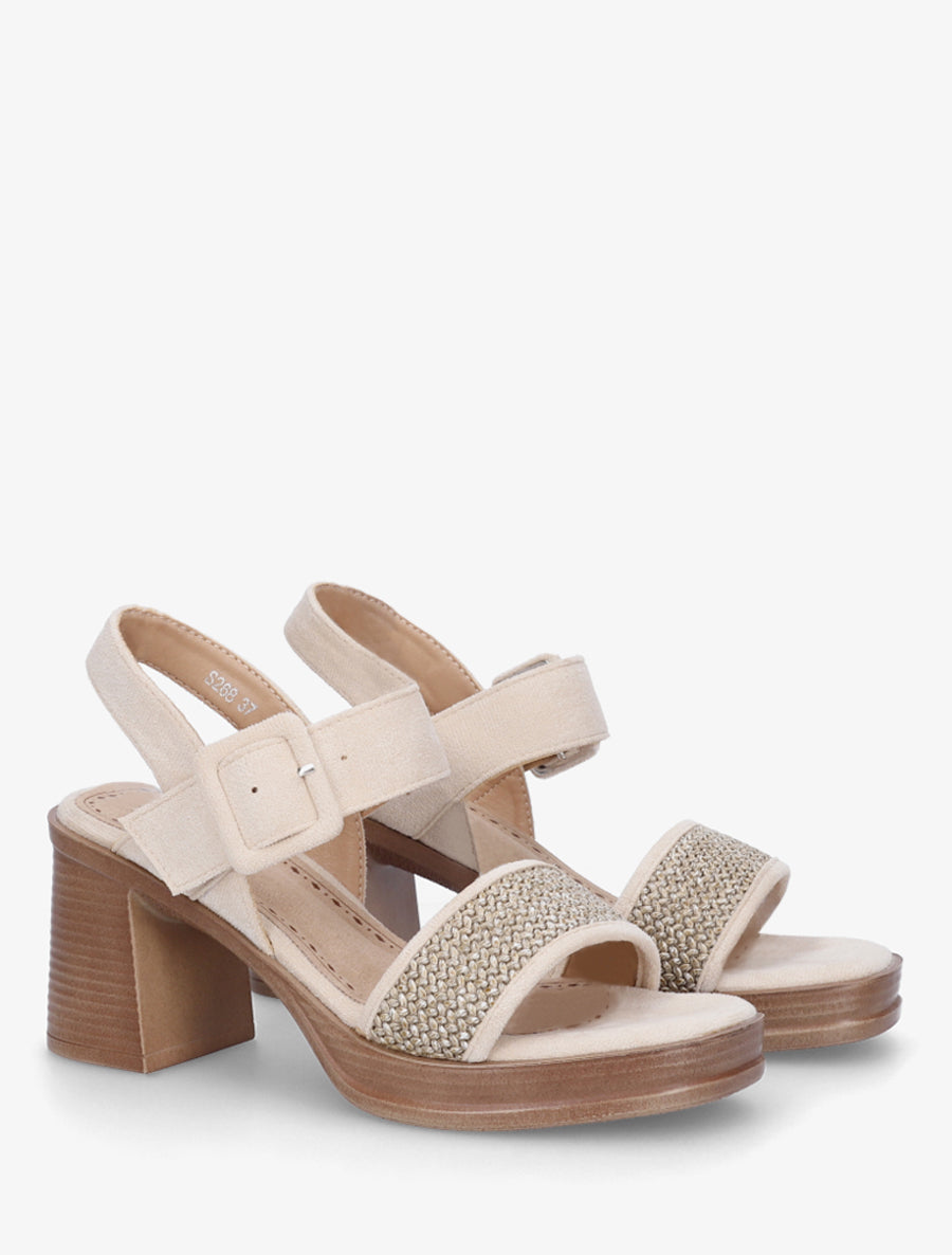 Sandales en suédine à bride texturé - Beige - 4