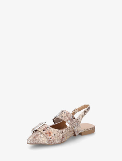 Ballerines python à bout pointu et talon ouvert - Beige - 3