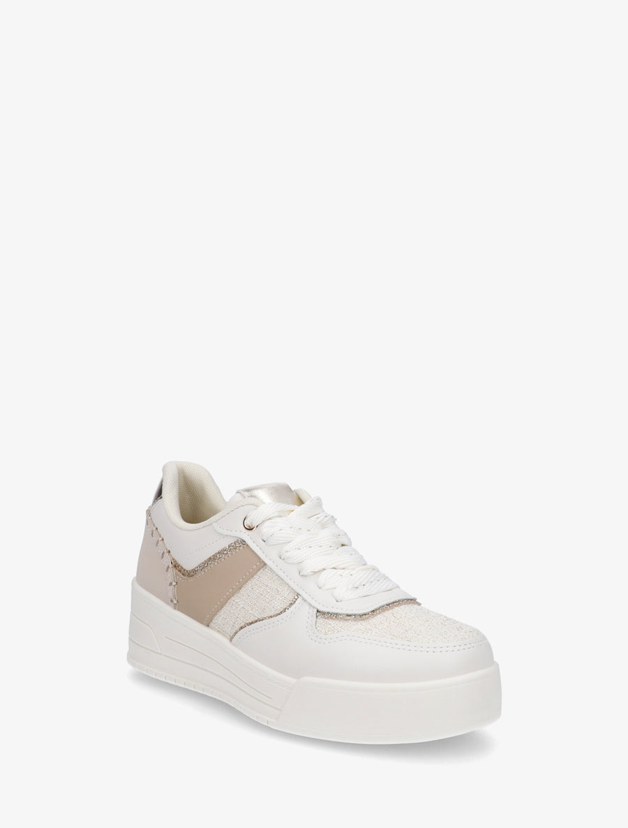 Sneakers à empiècement effet nubuck et tweed - Beige - 2