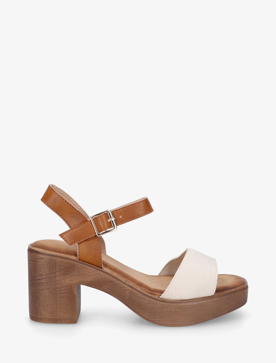 Sandales à talon effet bois - Beige - 1