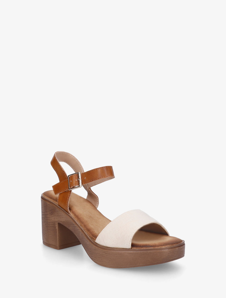 Sandales à talon effet bois - Beige - 2