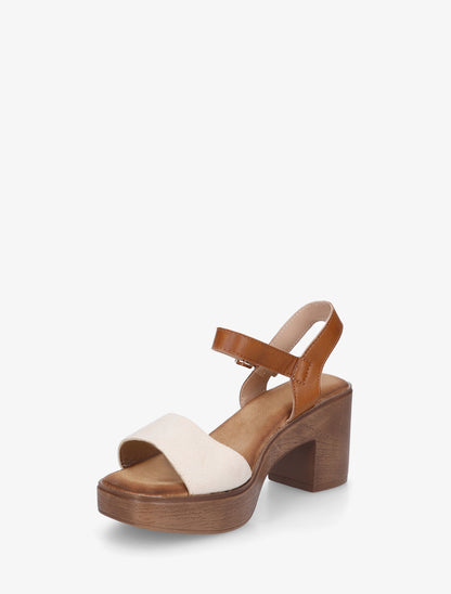 Sandales à talon effet bois - Beige - 3