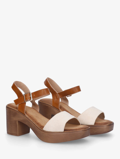 Sandales à talon effet bois - Beige - 4