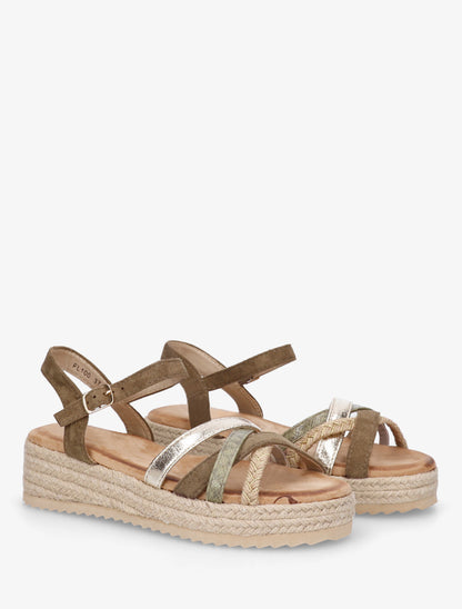 Sandales compensées multibride fantaisie - Kaki - 4
