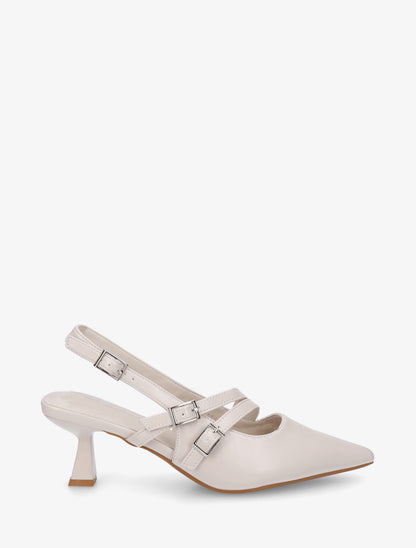 Escarpins en simili à triple brides - Beige - 1