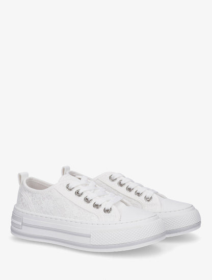 Sneakers en dentelle et pailleté - Blanc - 4