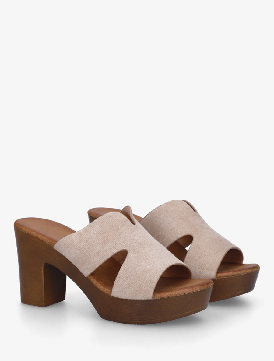 Mules en suédine à talon haut - Taupe clair - 4