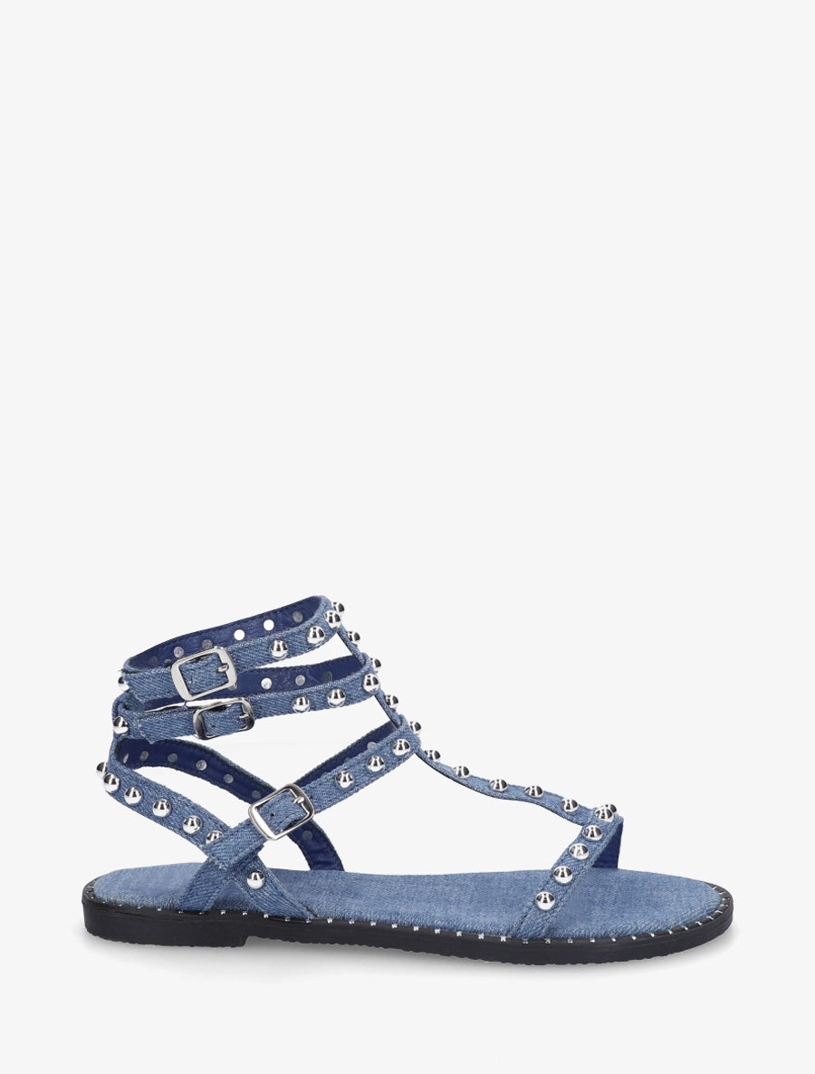 Sandales montantes style spartiate à clous - Bleu denim - 1