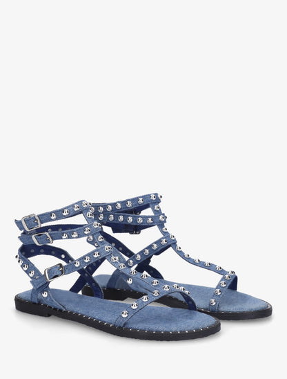 Sandales montantes style spartiate à clous - Bleu denim - 4