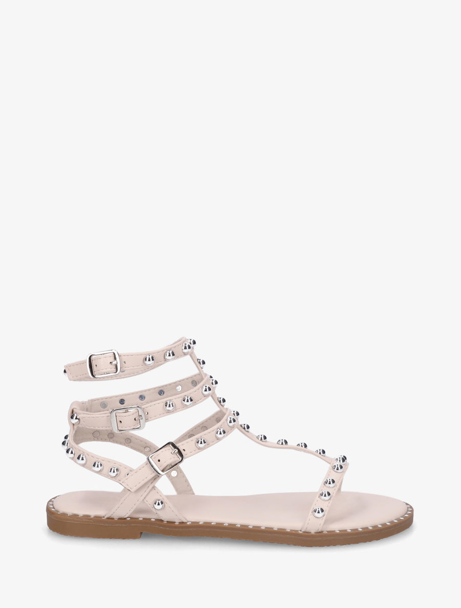 Sandales montantes style spartiate à clous - Beige - 1