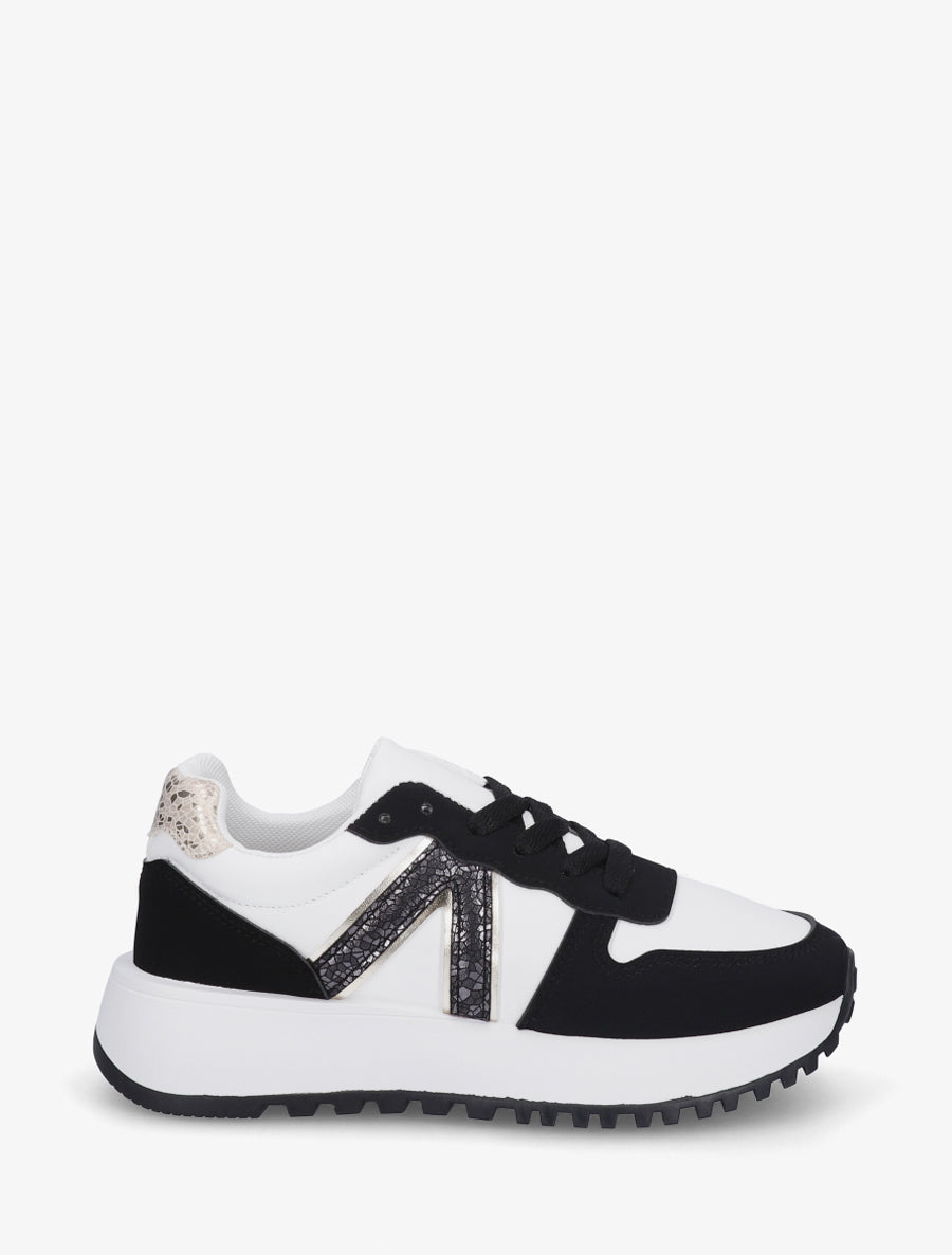 Sneakers en simili à détail imprimé python - Noir - 1