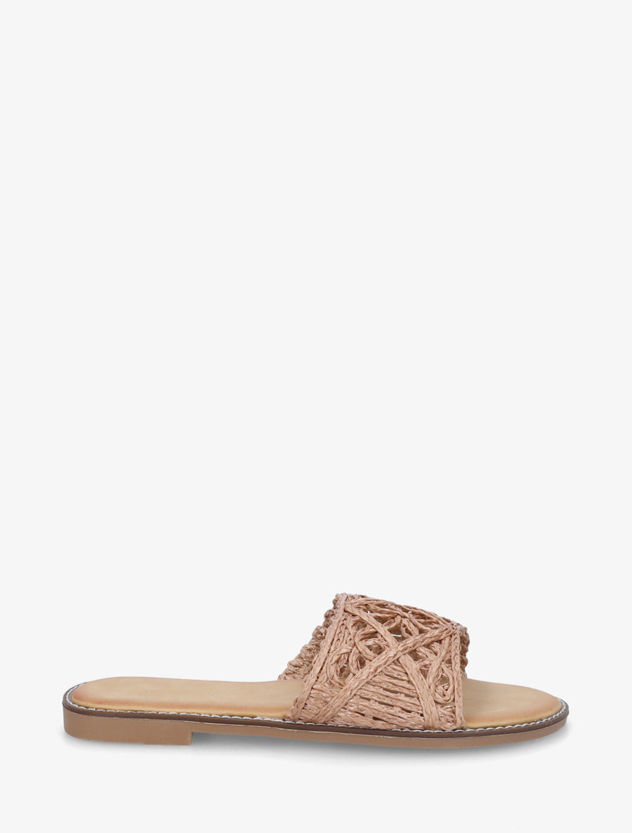 Mules plates en raphia tressé - Camel - 1