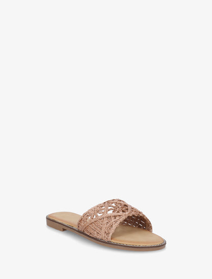 Mules plates en raphia tressé - Camel - 2