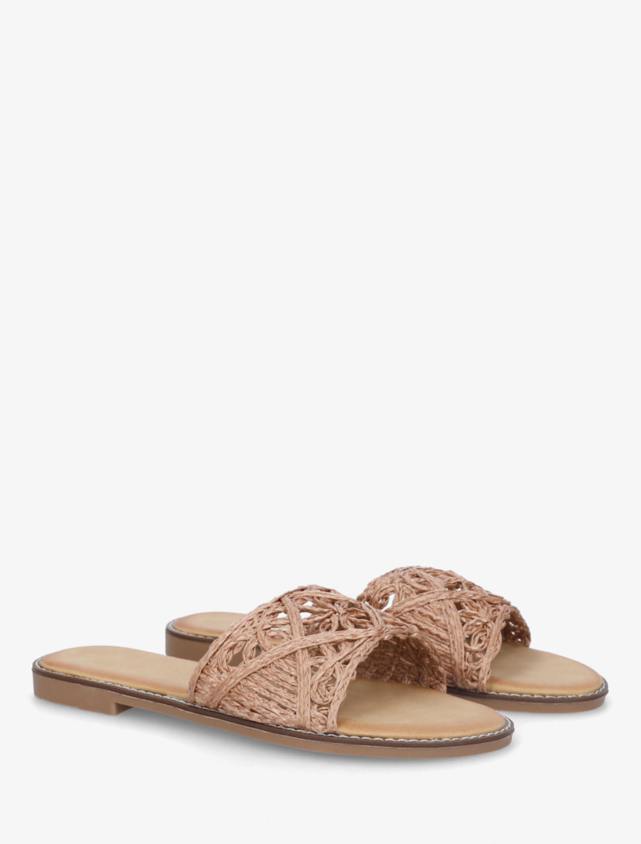 Mules plates en raphia tressé - Camel - 4
