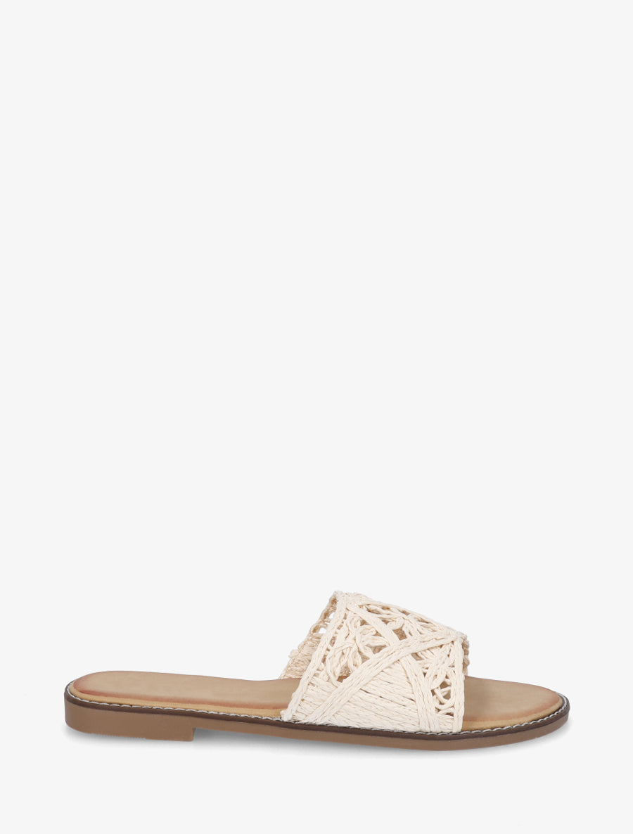 Mules plates en raphia tressé - Beige - 1