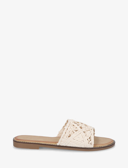Mules plates en raphia tressé - Beige - 1