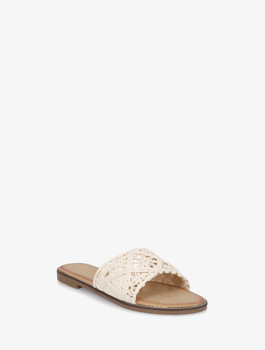 Mules plates en raphia tressé - Beige - 2