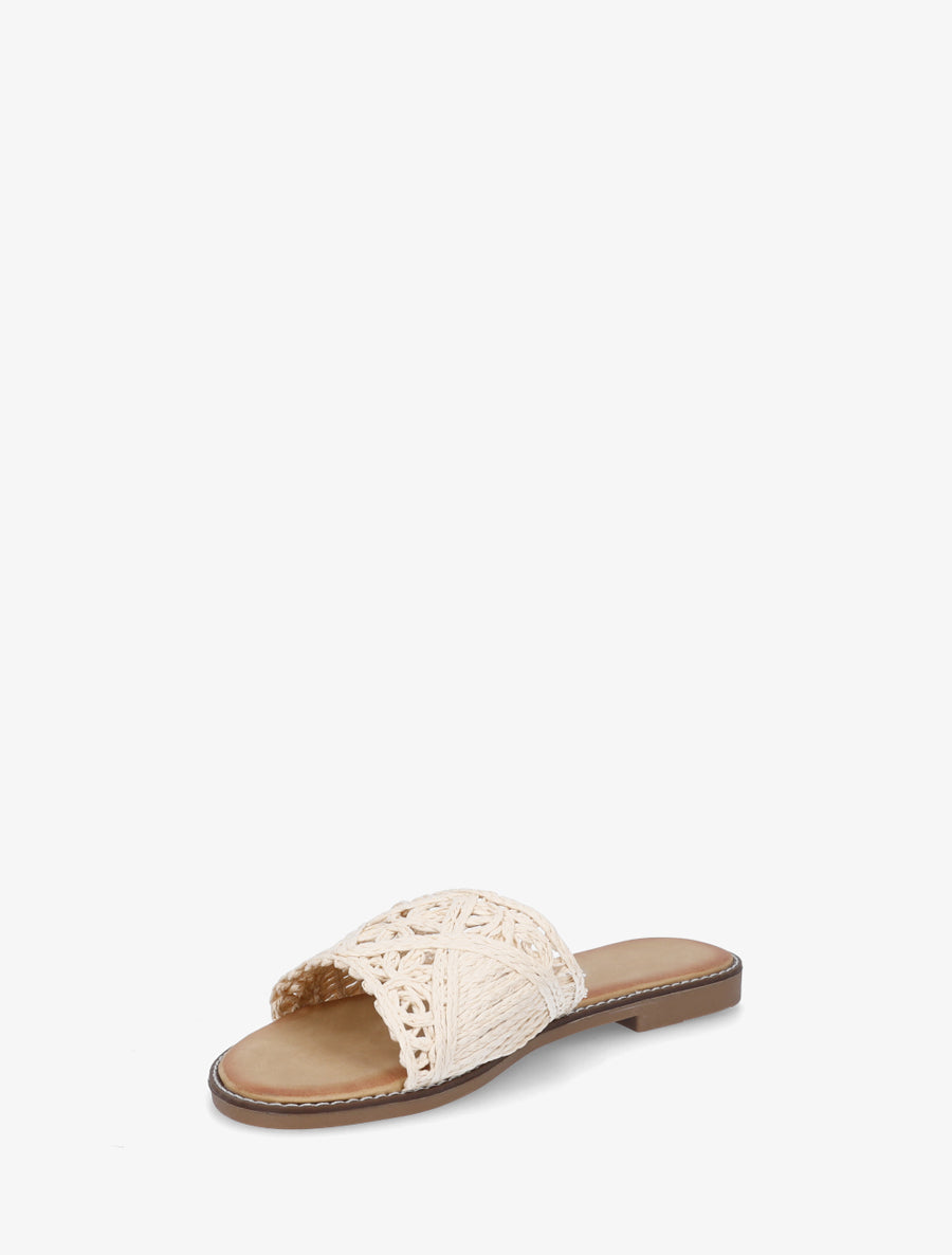 Mules plates en raphia tressé - Beige - 3