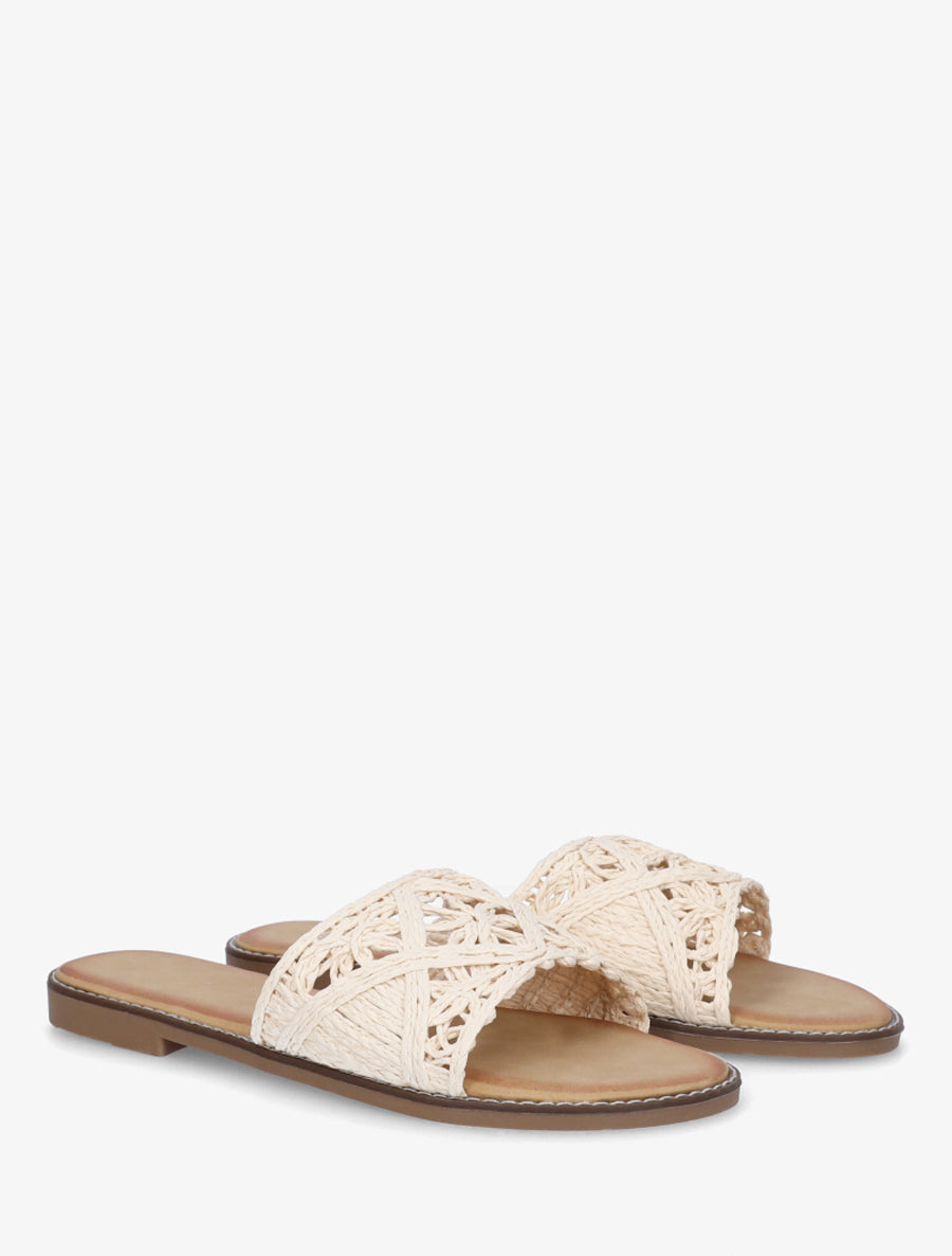 Mules plates en raphia tressé - Beige - 4