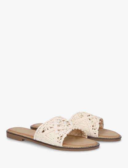 Mules plates en raphia tressé - Beige - 4