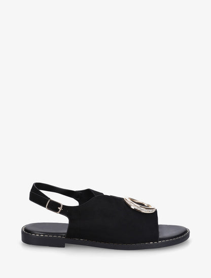 Nu-pieds en suédine à boucle à strass - Noir - 1