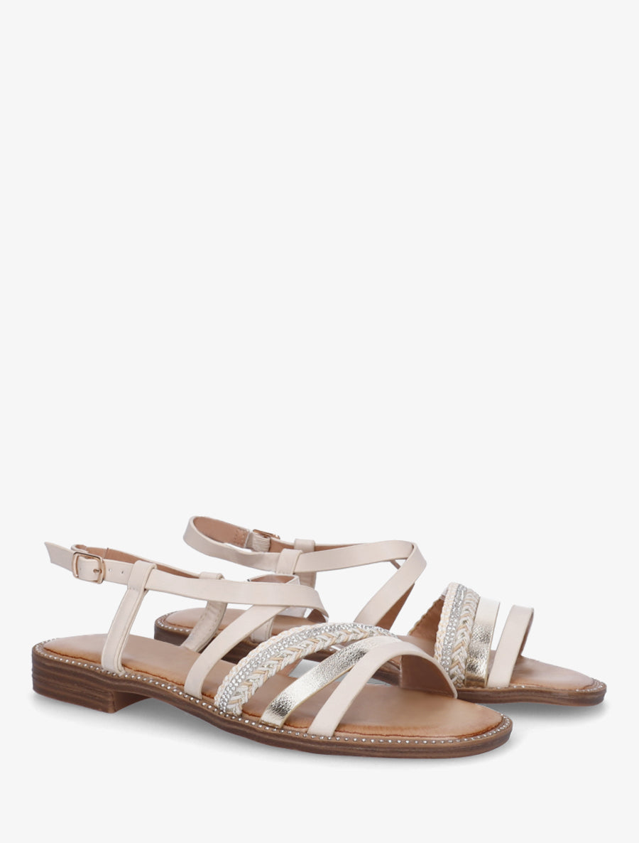 Nu-pieds multibrides à strass - Beige - 4