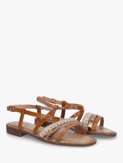 Nu-pieds multibrides à strass - Camel - 4