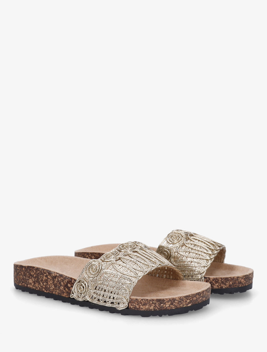 Claquettes à bride en cordelettes - Or - 4